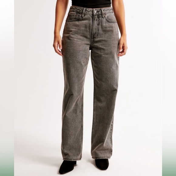 Abercrombie & Fitch Curve Love High Rise Loose Jean, Dark Grey - Picture 2 of 8